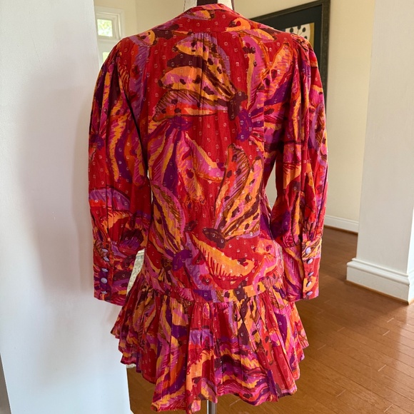 FARM Rio Banana Juice Chemise Mini Dress XS Tropical Cotton Belted Boho - Picture 2 of 15